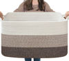 Picture of Goodpick Large Basket, 21.6" x 14.9" x 11.8", Woven Storage Basket for Bedroom, Large Blanket Basket for Living Room, Toy Baskets for Organizing, Rectangle Rope Baskets for Storage, White Brown