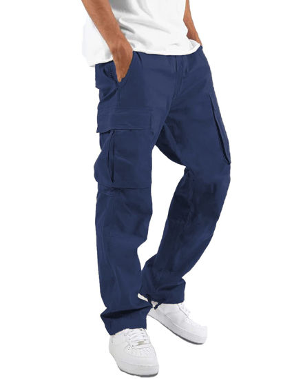 Picture of LYRXXX Men's Casual Cargo Pants Hiking Pants Workout Joggers Sweatpants for Men,Navy,XL