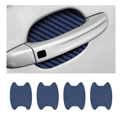 Picture of 4PCS Car Door Handle Sticker, Carbon Fiber Anti-Scratches Car Door Cup Protector, Non-Marking Auto Door Handle Protective Film, Universal for Most Car Handles (Blue/4PCS)