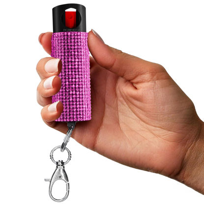 Picture of FIGHTSENSE Self Defense Pepper Spray - 1/2 oz Compact Size Maximum Strength Police Grade Formula Best Self Defense Tool for Women W/Leather Pouch Keychain (Pink Bling)