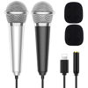 Picture of 2PCS Mini Microphone for iPhone iPad Small ASMR Tiny Microphone for Voice Video Recording Singing, Vlogging, YouTube Two Mics Silver and Black