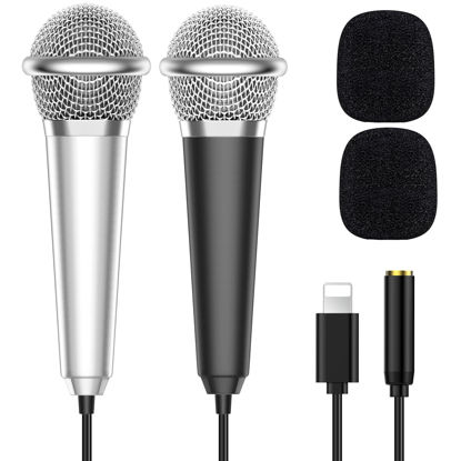 Picture of 2PCS Mini Microphone for iPhone iPad Small ASMR Tiny Microphone for Voice Video Recording Singing, Vlogging, YouTube Two Mics Silver and Black