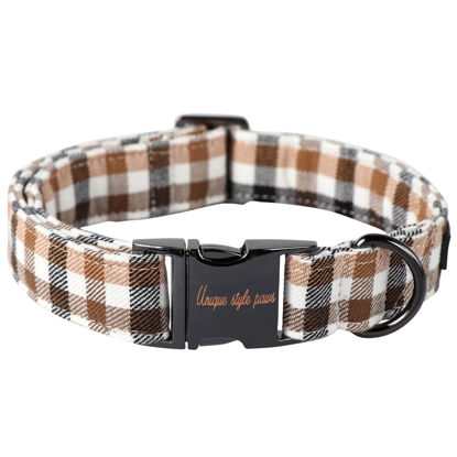 Picture of Unique style paws Dog Collar Metal Buckle Brown Plaid Collar Gift Durable Cute Collar for Small Medium Large Boys Girls Dogs