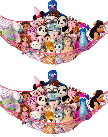 Picture of Lilly's Love Stuffed Animal Storage Hammock - Extra Large 2 Pack, Corner Hanging Stuffed Animal Net Organizer - Stuffed Animals Toy Storage (Coral)