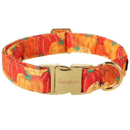 Picture of Unique style paws Halloween Dog Collar Metal Buckle Orange Pumpkin Collar Gift Durable Cute Collar for Small Medium Large Boys Girls Dogs