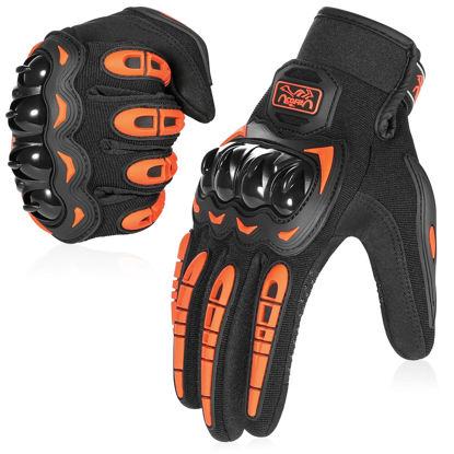 Picture of COFIT Motorcycle Gloves Breathable, Touchscreen Motorbike Gloves Anti-Slip with Good Grip Hard Knuckles Protection for Men Women Motocross, BMX ATV MTB Cycling, Road Racing - Orange M