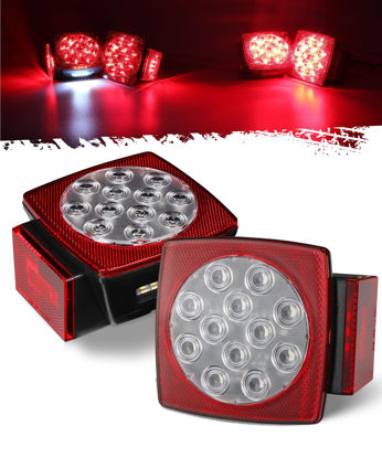 Picture of Partsam 12V Submersible Square Led Trailer Lights, Red White LED Stop Turn Tail License Side Marker Running Light Lamp for Trailers Under 80" Boat Trailer Truck, IP68, Red Clear Lens