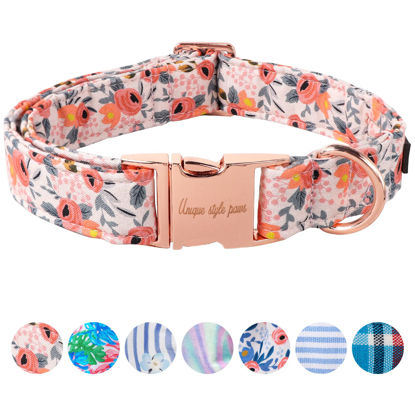 Picture of Unique style paws Dog Collar Metal Buckle Pink Rose Collar Flower Gift Durable Cute Collar for Small Medium Large Boys Girls Dogs