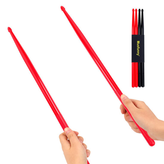 Picture of 5A Nylon Drumsticks for Kids Adults: Light Durable Drum Sticks Black Red with Anti-Slip Handles for Electronic Drums Exercise Percussion Accessories (2 Pairs)