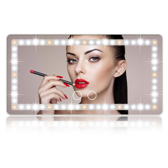 Picture of Car Sun Visor Vanity Mirror, 2 Pcs Rechargeable Makeup Mirrors with 3 Light Modes & 60 LEDs- Dimmable Clip-on Rear View Sun-Shading Cosmetic Mirror with Touch on Screen, Universal for Truck SUV(Grey)
