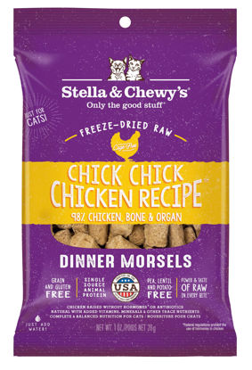 Picture of Stella & Chewy's Freeze-Dried Raw Cat Dinner Morsels - Grain Free, Protein Rich Cat & Kitten Food - Chick Chick Chicken Recipe - 1 oz Bag