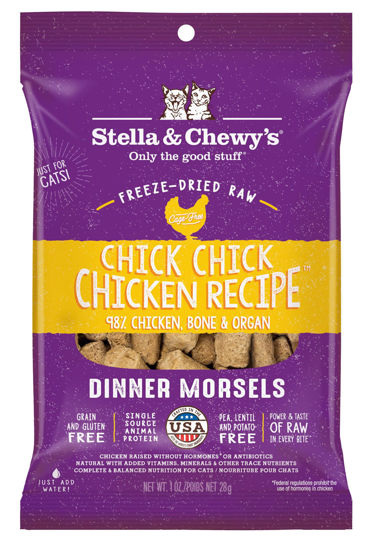 Picture of Stella & Chewy's Freeze-Dried Raw Cat Dinner Morsels - Grain Free, Protein Rich Cat & Kitten Food - Chick Chick Chicken Recipe - 1 oz Bag