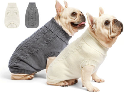 Picture of Roseelk 2 Pack Dog Sweaters for Small Dogs - Puppy Medium Warm Clothes in Winter, Turtleneck Pullover Design for Boy Girl Pet, Doggie, Cat, Kitten Chihuahua Bulldog Pug Beagles (XS, Grey, Beige)