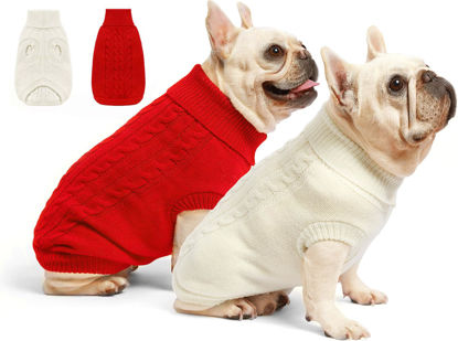 Picture of Roseelk 2 Pack Dog Sweaters for Small Dogs - Puppy Medium Warm Clothes in Winter, Turtleneck Pullover Design for Boy Girl Pet, Doggie, Cat, Kitten Chihuahua Bulldog Pug Beagles (XS, Red, Beige)
