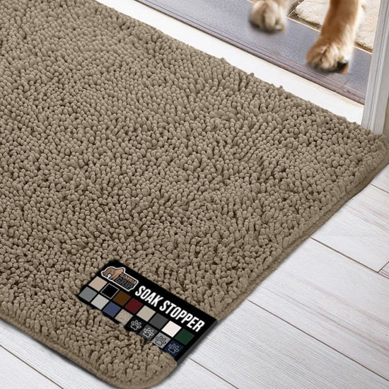 Picture of Gorilla Grip Ultra Absorbent Grippy Doormat for Muddy Dog Paws, 48x30 Machine Washable Soak Stopper Rugs Cleaner Floors, Bed Mat for Dirty Dogs, Indoor Entrance Door Rug Pet Bed Mats Beige