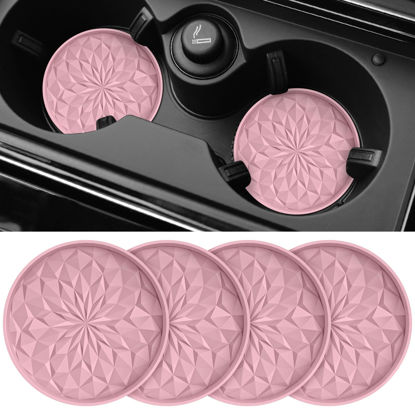 Picture of ME.FAN Car Cup Coaster [4 Pack] Silicone Car Coasters/Cup Mats - 2.75In Universal Non-Slip Recessed Car Interior Accessories - Car Cup Holder Insert Coasters Dusty Rose