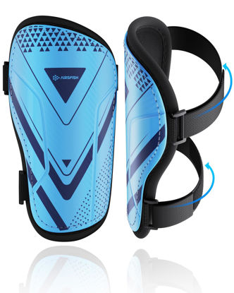 Picture of Shin Guards Soccer Kids Youth, CE Certified Airsfish Shin Guard Protection Gear for 2-18 Years Old Boys Girls Teenagers High Impact Resistant Breathable Comfortable 1 Pair 4 Sizes