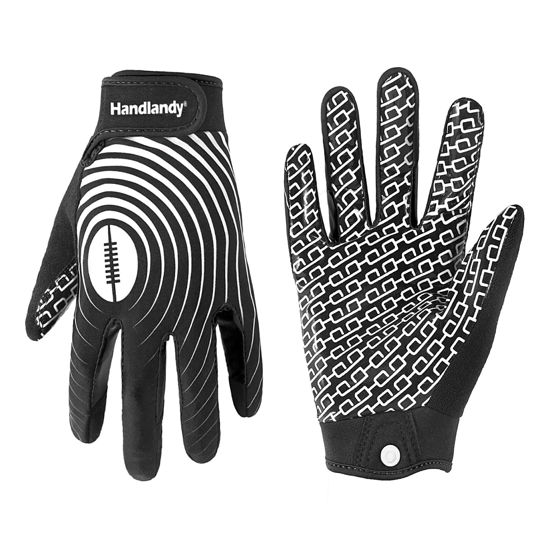 Picture of HANDLANDY Sticky Youth Football Gloves for Boys Girls, Cool Flexible Kids Football Gloves, Silicone Grip Wide Receiver Gloves Youth (Black and White, Large)