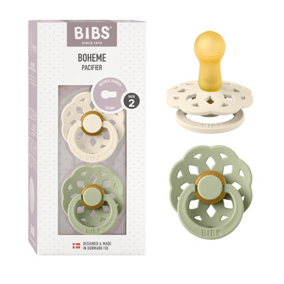 Picture of BIBS Pacifiers - Boheme Collection | BPA-Free Baby Pacifier | Made in Denmark | Set of 2 Ivory/Sage Color Premium Soothers | Size 6-18 Months