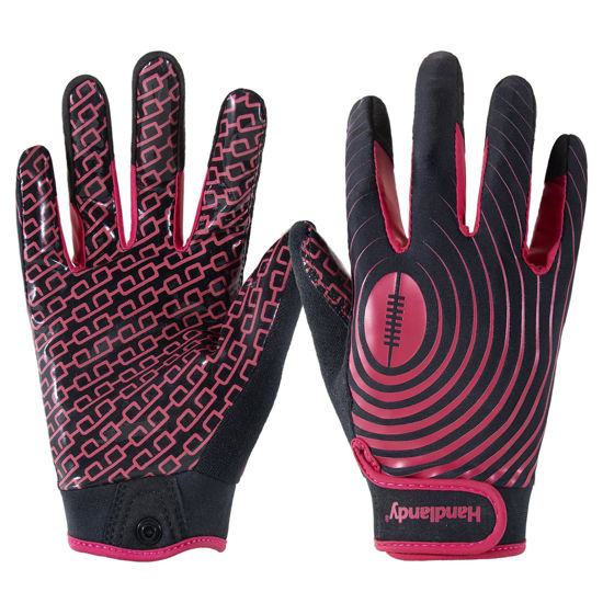 Picture of HANDLANDY Football Gloves for Kids, Sticky Youth Football Gloves for Boys Girls, Cool Wide Receiver Gloves Youth (Black and Red, Medium)