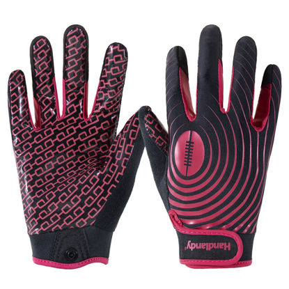 Picture of HANDLANDY Football Gloves for Kids, Sticky Youth Football Gloves for Boys Girls, Cool Wide Receiver Gloves Youth (Black and Red, X-Small)