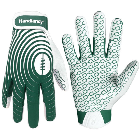 Picture of HANDLANDY Football Gloves Youth, Sticky Kids Receiver Gloves for Boys Girls, Stretch Fit Flag Football Gloves (White and Green, X-Large)