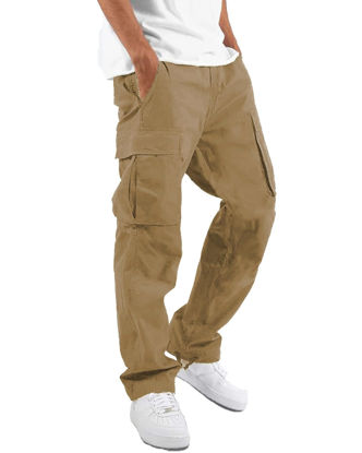 Picture of LYRXXX Men's Casual Cargo Pants Hiking Pants Workout Joggers Sweatpants for Men,DarkKhaki,S