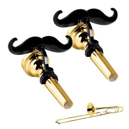 Picture of (2 Pack) Clip On Mustache for Small Shank Trombone with Protective Case - Durable Trombone Mustache with Firm Shank Grips, Easy Trombone Mouthpiece Add-on for Fun Shows, Ideal Trombone Accessories