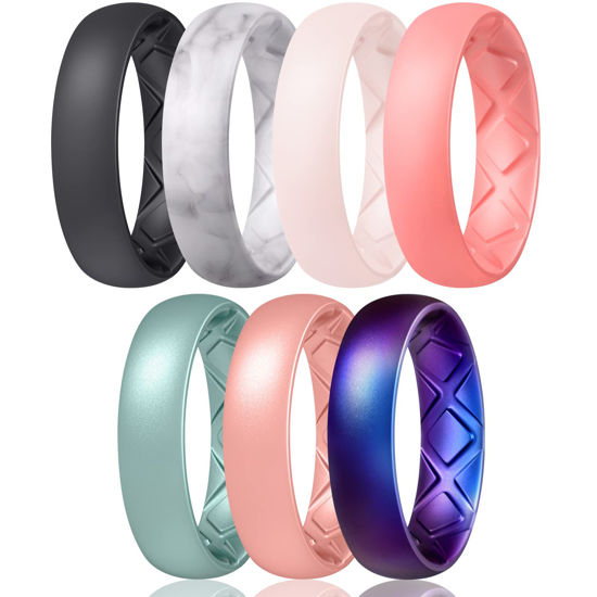 Picture of Egnaro Inner Arc Ergonomic Breathable Design, Silicone Rings for Women with Half Sizes, Women's Silicone Wedding Band, 6mm Wide - 2mm Thick