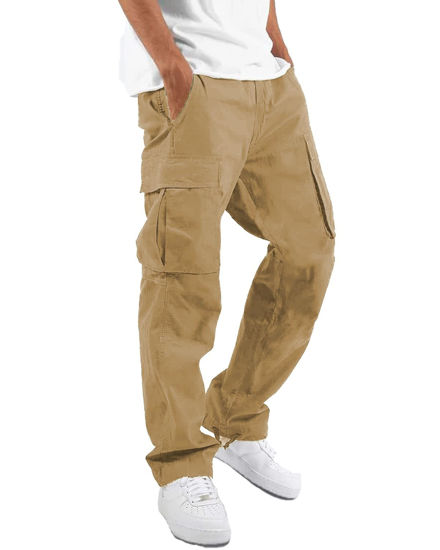 Picture of LYRXXX Men's Casual Cargo Pants Hiking Pants Workout Joggers Sweatpants for Men,Khaki,L