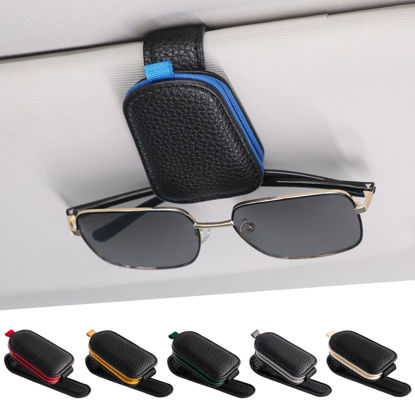 Picture of SINGARO Sunglasses Holder for Car, Leather Magnetic Buckle Sun Visor Sunglass Clip, Ticket Card Storage Glasses Clip, Car Interior Accessories for Men and Women（2PCS Black-Blue）