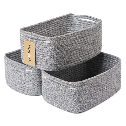 Picture of MiniArk Shelf Storage Baskets for Organizing | Closet Organizer Bins | Small Baskets | Toy Basket | Cute Decorative Basket | Cube Storage Bin | Woven Rope Basket | 13×8.5×5.1” | 3 Packs Mixed Grey