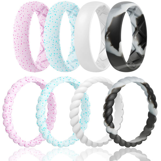 Picture of Egnaro Silicone Wedding Bands Women, Inner Arc Ergonomic Breathable Design Silicone Rubber Wedding Bands Rubber Rings for Women