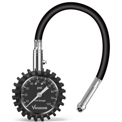 Picture of Vondior Tire Pressure Gauge (0-100 PSI) Heavy Duty Air Pressure Gauge, ANSI Certified Tire Gauge for Car and Trucks Tires with Large 2 Inch Easy to Read Glow Dial, Stocking Stuffers for Men