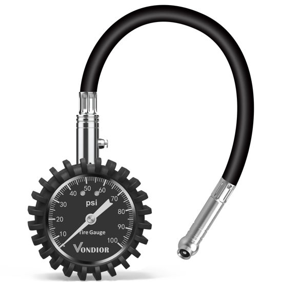 Picture of Vondior Tire Pressure Gauge (0-100 PSI) Heavy Duty Air Pressure Gauge, ANSI Certified Tire Gauge for Car and Trucks Tires with Large 2 Inch Easy to Read Glow Dial, Stocking Stuffers for Men