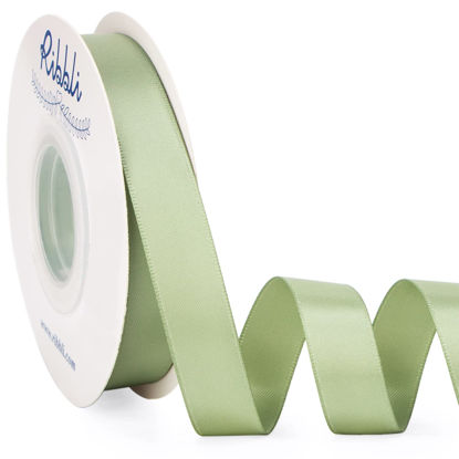 Picture of Ribbli Dusty Sage Satin Ribbon Double Faced Satin 5/8 Inch x Continuous 25 Yards-Sage Green Ribbon for Gift Wrapping Crafts Wedding Decoration Bows Bouquet Floral Arrangement