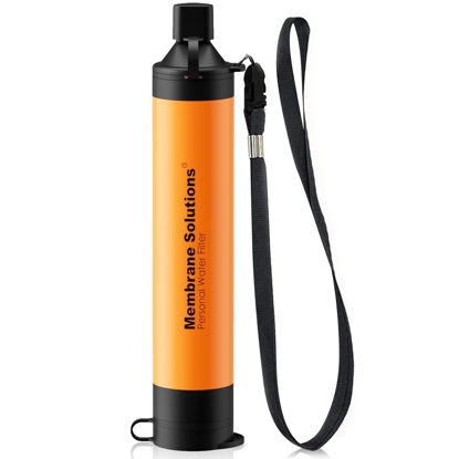 Picture of Membrane Solutions Personal Water Filter, Survival Filtration Straw Portable Gear, Emergency Preparedness, Supply for Drinking Hiking Camping Travel Hunting Fishing Team Family Outing (Orange, 1 Pack)