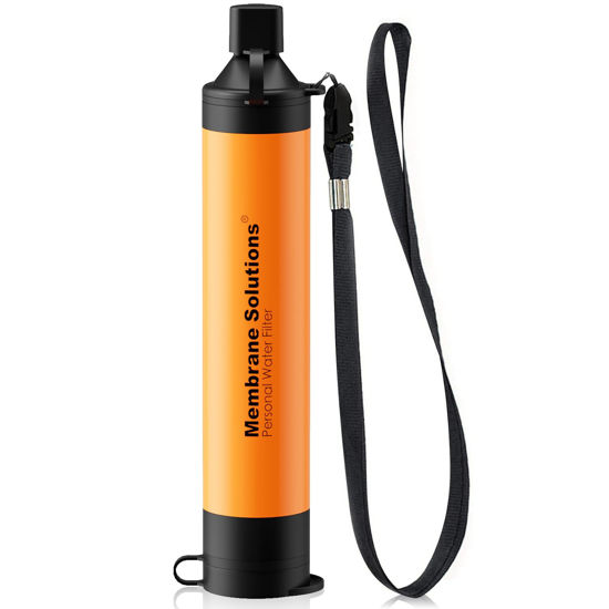 Picture of Membrane Solutions Personal Water Filter, Survival Filtration Straw Portable Gear, Emergency Preparedness, Supply for Drinking Hiking Camping Travel Hunting Fishing Team Family Outing (Orange, 1 Pack)