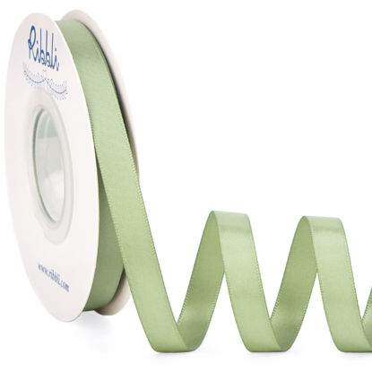 Picture of Ribbli Dusty Sage Satin Ribbon Double Faced Satin 3/8 Inch x Continuous 25 Yards-Sage Green Ribbon for Gift Wrapping Crafts Wedding Decoration Bows Bouquet Floral Arrangement