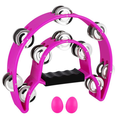 Picture of EastRock Double Row Tambourine,Metal Jingles Hand Held Percussion-Half Moon Tambourine for Adults, KTV, Party(Purple)