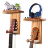 Picture of Keebofly Guitar Wall Hanger,2 Pack Guitar Wall Mount Holder Guitar Hanger Shelf with Pick Holder Solid Pine Wood Guitar Rack for Acoustic or Electric Guitar,Ukulele,Bass,Mandolin Brown，[Patented]
