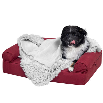 Picture of Furhaven Waterproof Throw Blanket for Dogs & Indoor Cats, Washable - Shaggy Plush Calming Long Faux Fur & Velvet Dog Blanket - Mist Gray, Small