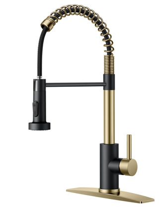 Picture of FORIOUS Kitchen Faucets with Pull Down Sprayer, Stainless Steel Commercial Single Handle Classic Spring Pull Out Sink Faucet for Farmhouse Camper Laundry Utility Room RV, Black Gold