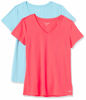 Picture of Amazon Essentials Women's Tech Stretch Short-Sleeve V-Neck T-Shirt (Available in Plus Size), Pack of 2, Neon Pink/Blue, X-Small