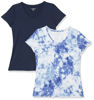 Picture of Amazon Essentials Women's Tech Stretch Short-Sleeve V-Neck T-Shirt (Available in Plus Size), Pack of 2, Navy/White Tie Dye, XX-Large
