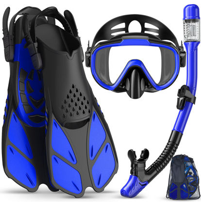 Picture of Ubekezele Snorkeling Gear for Adults Men Women,4 in 1 Snorkel Set with Panoramic View Diving Mask Anti-Fog Anti-Leak,Dry Top Snorkel,Fins and Travel Bag for Swimming,Snorkeling and Travel Diving
