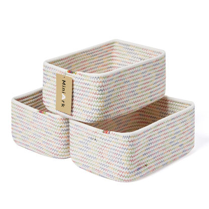 Picture of MiniArk Shelf Storage Baskets for Organizing | Closet Organizer Bins | Small Baskets | Toy Basket | Cute Decorative Basket | Cube Storage Bin | Woven Rope Basket | 11.5×7.5×4.7” | 3 Packs Rainbow