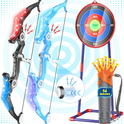 Picture of 2 Pack Upgraded Kids Bow and Arrow Sets with Sound Effects&Color-Changing LED Flash Lights, Achery set for 4 5 6 7 8 9 10 11 12 Year Old, Indoor Outdoor Toys for Ages 5-7 8-13 Boys Girls(Blue&black)
