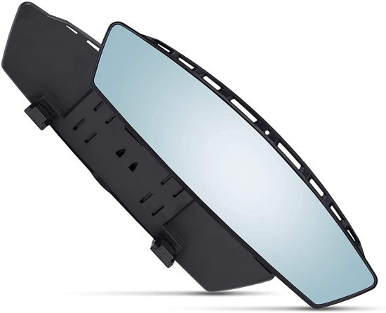 Picture of Verivue Mirrors Universal 12 Inch Interior Clip On Panoramic Curved Convex Rearview Mirror, Anti Glare, Blue Tint, Wide Angle Mirror, Car Mirror, Extended Rear View Mirror, Rear View Mirror Accessory