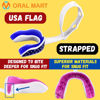 Picture of Oral Mart USA Flag Strapped Youth Mouth Guard for Kids - American Flag Sports Mouthguard with Connected Strap for Ice Hockey, Football, Lacrosse, Taekwondo